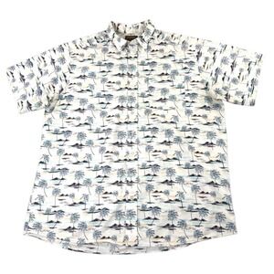 Ariat Neyman Hawaiian Shirt XXL Tall White Palm Tree Island Print Cotton Button